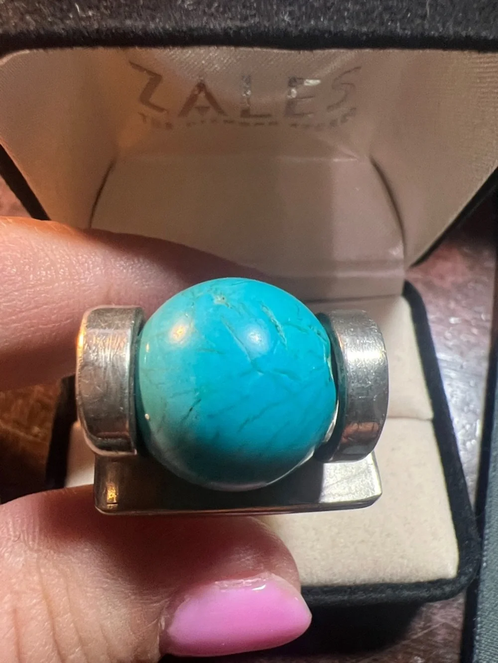 Turquoise Sphere Silver Statement Ring - Picture 6 of 11
